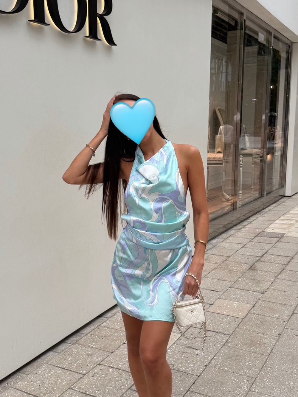 Silky Halter Mini Dress in Mint Swirl Print